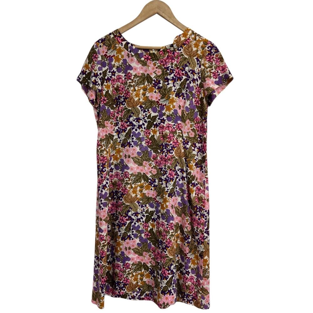 Vintage Mode De Paris Purple Floral Shift Dress 80s Collar Detail Size 14.5